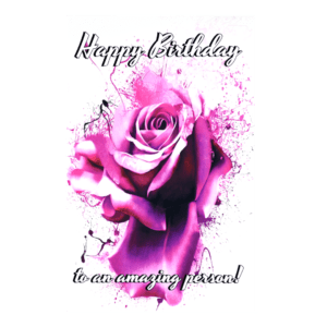 A birthday card with a pink rose and the words 