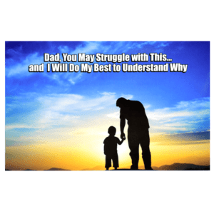 A father and son standing in front of the sunset.