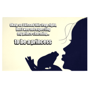 A girl with a frog on her head and a quote.