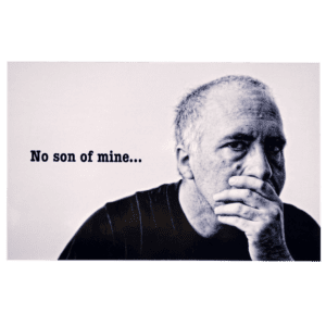A man with his hand on his chin and the words 