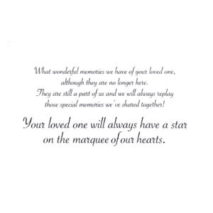 A memorial card with the words 