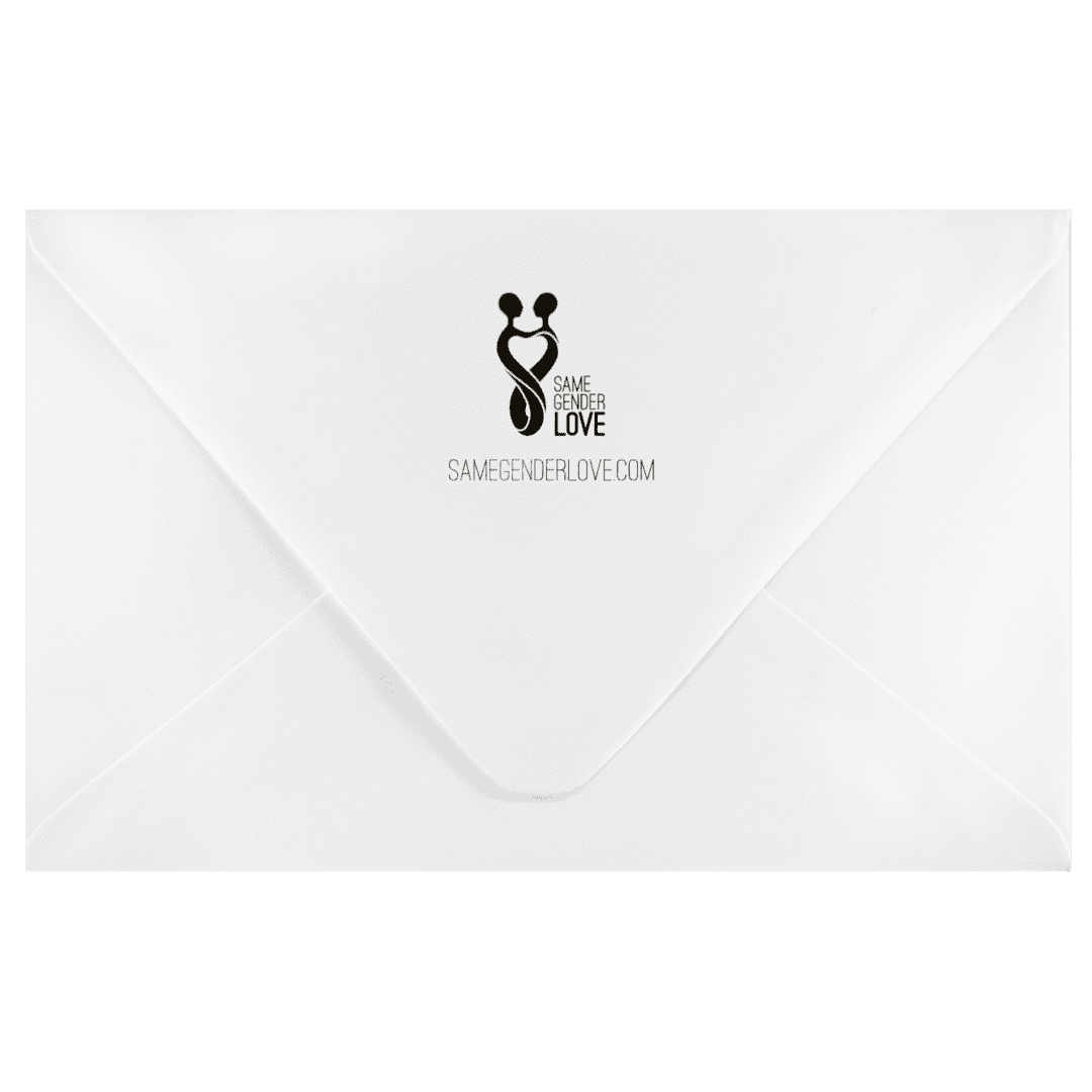 A white envelope with a black and gray logo.