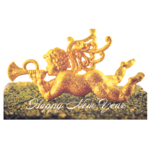 A gold statue of a lion with horns on it's back.