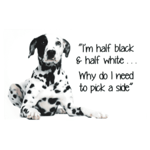 A dog sitting on the ground with a quote.