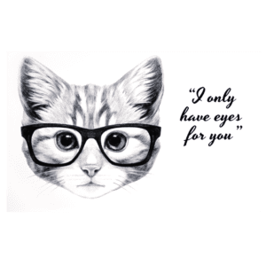 A cat wearing glasses with the quote 