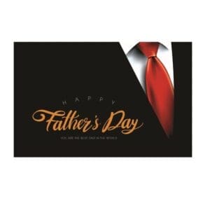 A red tie with the words 