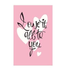 A pink and white poster with the words 