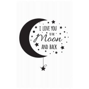 A black and white image of the moon with stars.