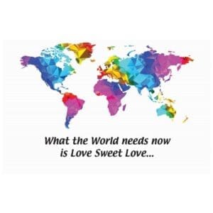A colorful world map with the words 