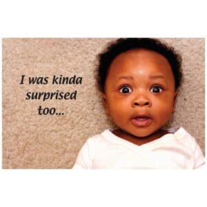 A baby with a caption that says 