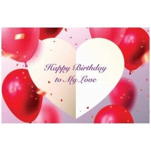 A birthday card with balloons and confetti